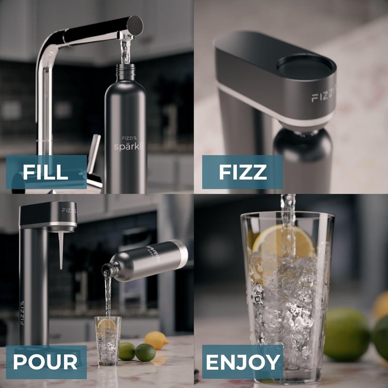 Fizz It Black Stainless Steel Sparkling Water Maker Soda Machine Includes 1L Stainless Steel Black Bottle and 1 C02 Cylinder - Image 4